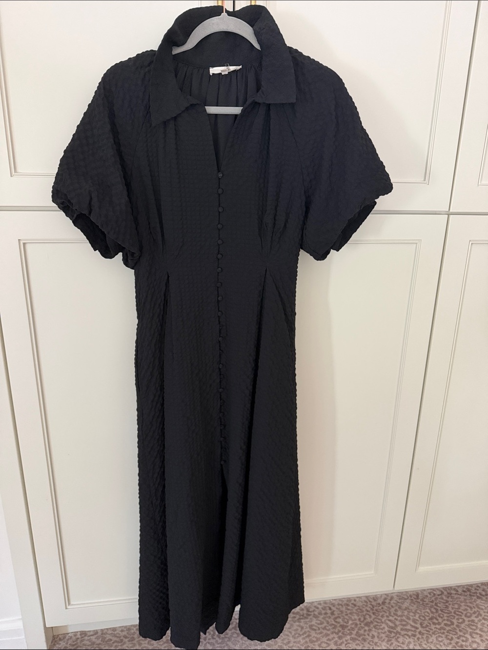 Entro women’s small Black Textured Button-Front Midi Dress